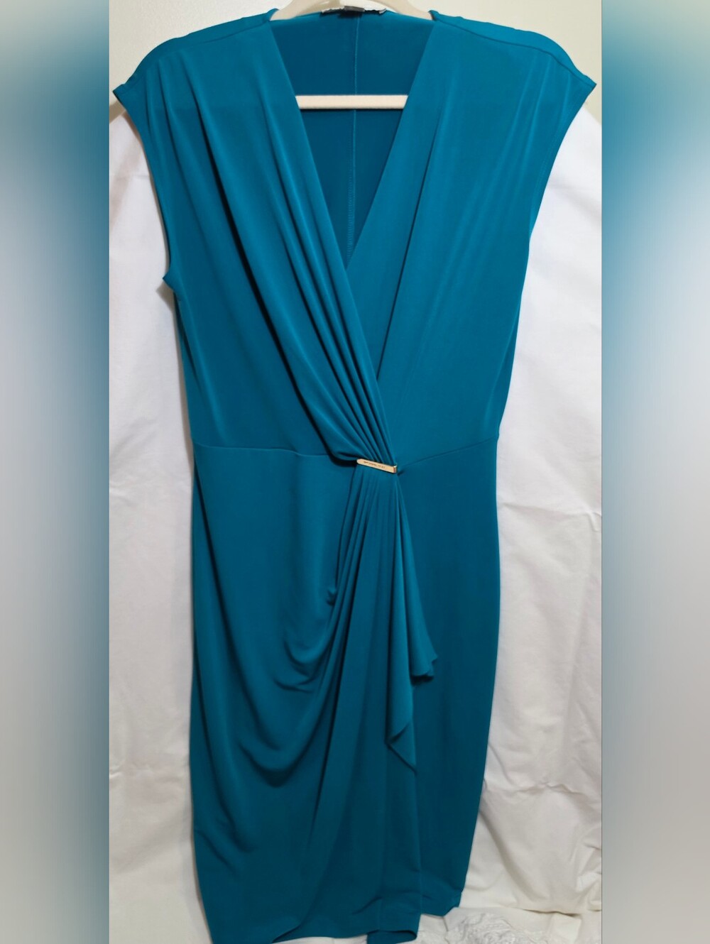 Michael Kors Sleeveless Teal Draped Wrap Dress SZ Large